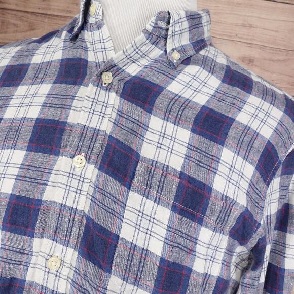 J.Crew Mercantile Shirt 100% Linen Mens Medium Blue White Plaid Button Down - Picture 2 of 8